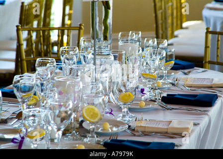 Elegant Table Settings At Wedding Banquet Reception, Philadelphia, USA Stock Photo