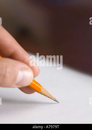 Close Up Detail Of Hand Writing With Pencil Stock Photo