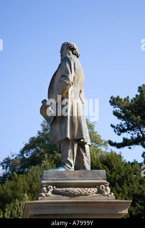 Statue of manufacturer and benefactor Sir Titus Salt 1803 to 1876 in Roberts Park Saltaire near Bradford West Yorkshire Stock Photo