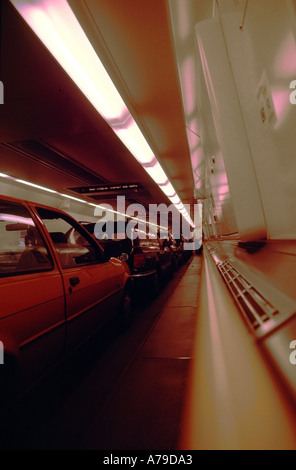 france channel tunnel eurotunnel inside le shuttle train approaching sangatte near calais nord picardy Stock Photo