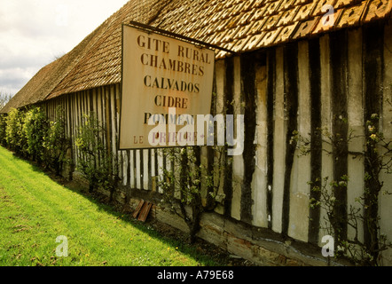 france normandy calvados pays d'auge half timbered barn crevacouer en auge Stock Photo