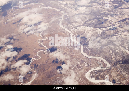 The frozen tundra in eastern Siberia, Russia from the air Stock Photo