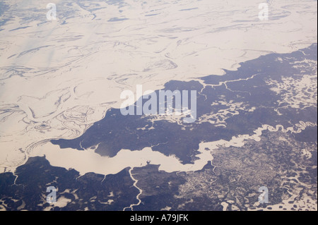 The frozen tundra in eastern Siberia, Russia from the air Stock Photo