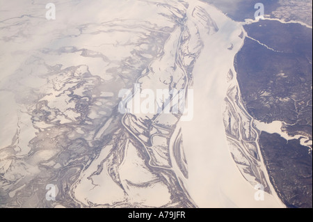 The frozen tundra in eastern Siberia, Russia from the air Stock Photo