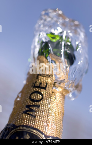 Bottle of champagne being opened in celebration Stock Photo
