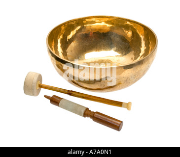 Singing Bowl and Striking Sticks from Nepal India tradition from the Himalayas to experience your inner self relaxing Stock Photo