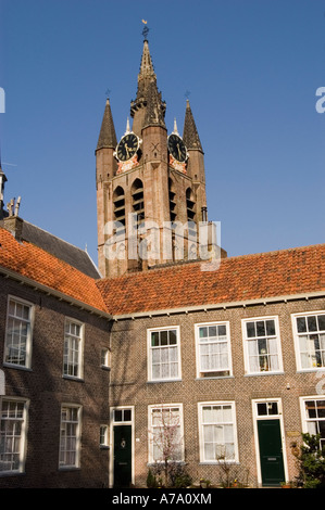 St Catherine Hoff buildings with Old Church tower Delft South Holland Stock Photo