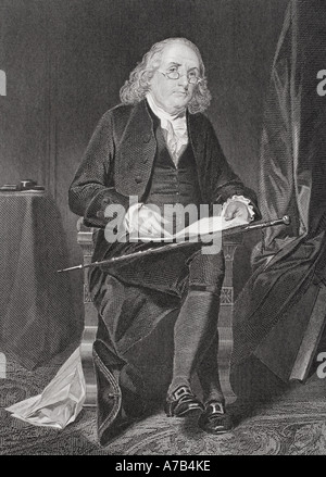 Benjamin Franklin, 1706 - 1790.  American statesman, philosopher, scientist, inventor and publisher. Stock Photo