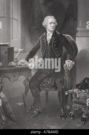 Alexander Hamilton, 1755 /1757 to 1804.   American statesman, politician, legal scholar, military commander, lawyer, banker, and economist. Stock Photo