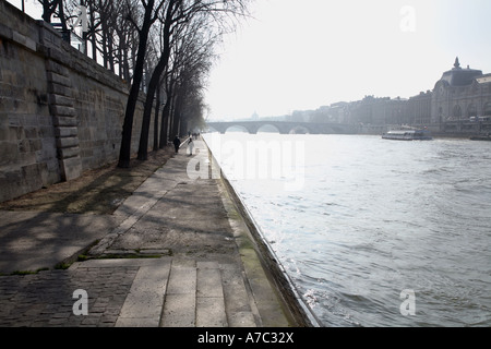 Promenade on the banks of the River Seine in the nearby of the Tuileries garden and les Invalides Paris France, Europe