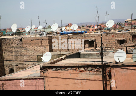 Televison satellite dishes on rooftops of buildings in the medina Marrakech, Morocco, north Africa Stock Photo