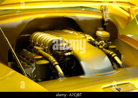 Engine detail of a 1948 Chevrolet pickup truck hot rod at the 2007 Detroit Autorama Stock Photo