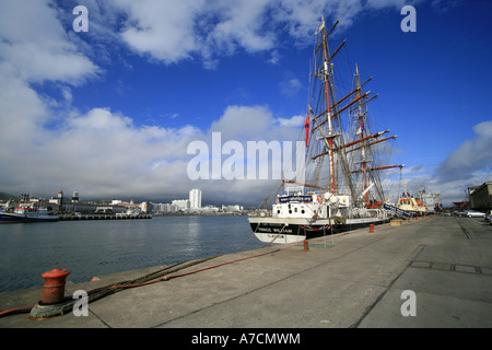 The Prince William, one of the ships of Tall Ships Youth Trust, docked in Ponta Delgada, Azores islands. Stock Photo