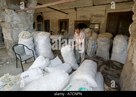 Sacks of wool and fleeces in a traditional han or caravanseri in Kayseri Stock Photo