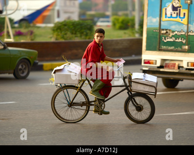 Traffic Chaos Around Midan Tahrir, Delivery Boy Stock Photo