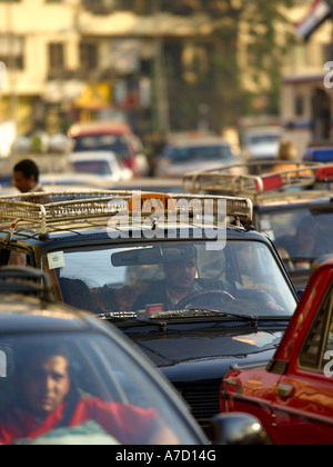 Traffic Chaos Around Midan Tahrir, Taxi Stock Photo