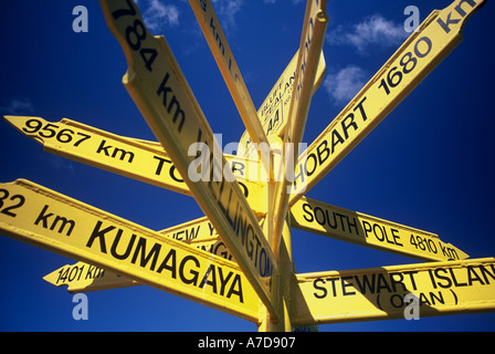 Signpost Stirling Point Bluff Southland New Zealand Stock Photo