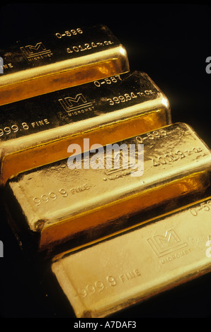 bars of gold bullion showing weight stamp in troy ounces Stock