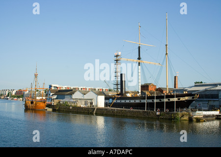 The SS Great Britain and the Matthew docked together in Bristol UK Stock Photo
