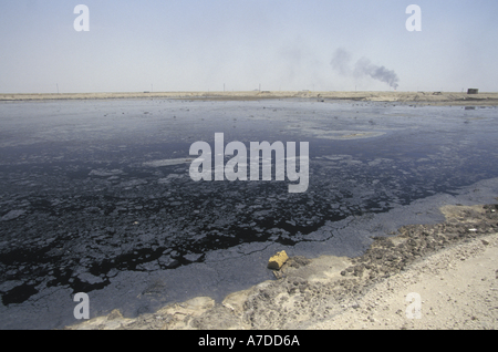 Burning oil fields in Kuwait at the end of Gulf War One in February ...