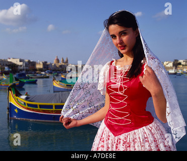 Woman in National Costume Malta Stock Photo