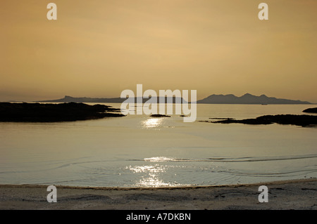 Arisaig & Isles of Rum Sunset in the Inner Hebrides Inverness-shire Highland Region Scotland. Stock Photo
