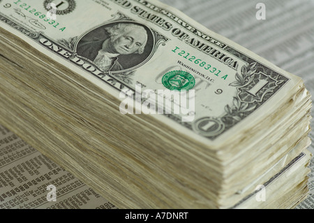 money dollars on financial pages Stock Photo