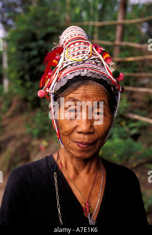 1, one, Akha woman, Akha, woman, old woman, mature woman, ethnic minority, hill tribe, Chiang Mai Province, Thailand, Southest Asia, Asia Stock Photo