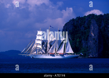 Star Flyer clipper ship, Star Flyer, clipper ship, Phang Nga Bay, Phang Nga Province, Thailand, Southeast Asia, Stock Photo