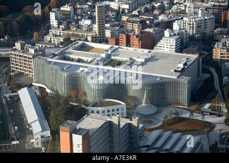 Aerial view of a modern glass-fronted building with a curved facade ...