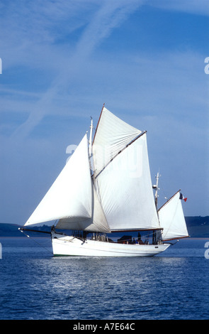 The French navy owned gaff yawl Mutin a former tuna fishing boat Stock Photo