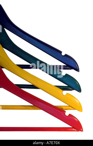Colorful clotheshangers isolated on white Stock Photo