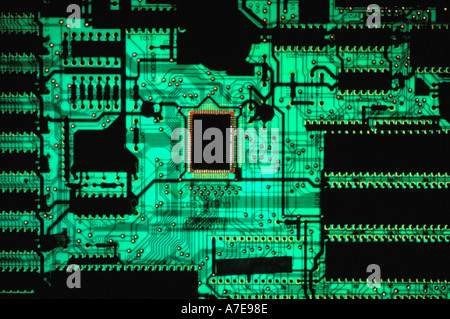 Detail of a section of a computer mother board Stock Photo