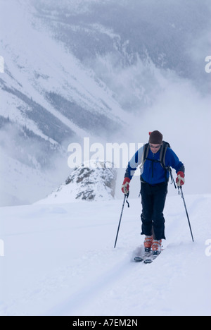 Skinning up the Asulkan Glacier, Rogers Pass area, Selkirk Mountains, Canadian Rockies, British Columbia, Canada Stock Photo