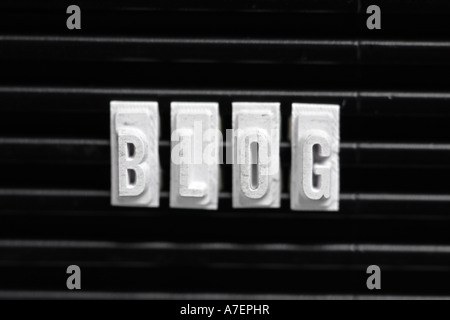 Rubber type spelling BLOG close up Stock Photo
