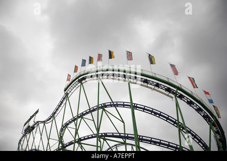 Rollercoaster against cloudy sky, Hamburg, Germany, switchback, roller coaster Stock Photo