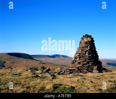 cairn on summit of fan nedd with fan gyhirych and the black mountain in distance brecon beacons national park wales Stock Photo