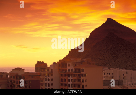 North America, Mexico, Baja California Sur, Cabo San Lucas Sunrise over Land's End Stock Photo