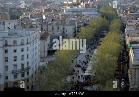 Las Ramblas alleys from the top of Columbus Monument Barcelona Spain Stock Photo