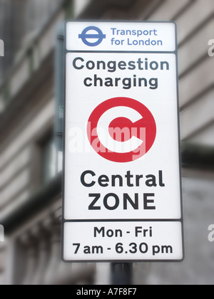 Large C symbol for Congestion Charging sign to warn motor vehicle drivers of charging area Regulations Euston Camden London England UK Stock Photo