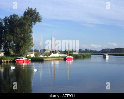 Early morning tranquillity on River Thurne close to the village of Thurne on the Norfolk Broads East Anglia England UK Stock Photo