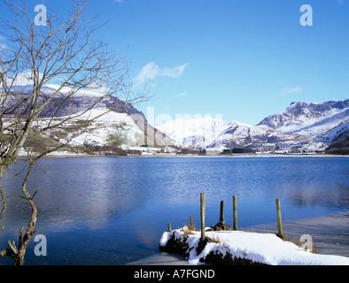 NANTLLE GWYNEDD NORTH WALES UK February Looking across a landing stage on Llyn Nantlle Uchaf Stock Photo