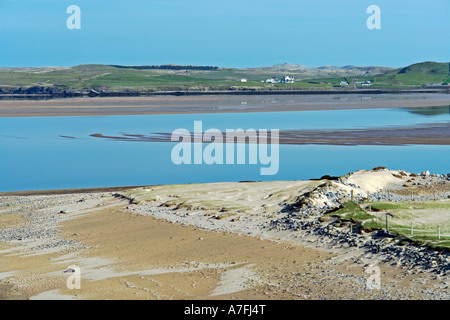 Kyle of Durness sands and Keoldale settlement across bay Stock Photo