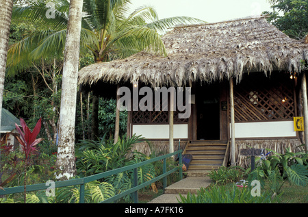 Central America, Costa Rica, Osa Peninsula, Drake Bay. Thatched office of the Marenco Lodge Stock Photo