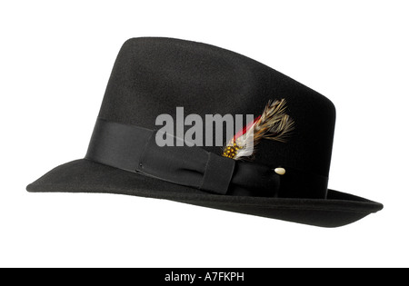 Men's Black Felt Fedora Hat Feather Accessory Stock Photo