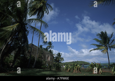 Ruins of Penal Colony on Ile Royale, Ile du Diable, Devil’s Islands, French Guiana Stock Photo