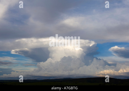 About 150 km north of Brasilia on the way to the Chapada dos Veadeiros national park was this mass of cumulonimbus clouds. Stock Photo