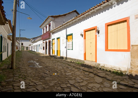 A view of typical architecture in the old colonial town of Paraty on the Emerald coast of Brazil. Stock Photo