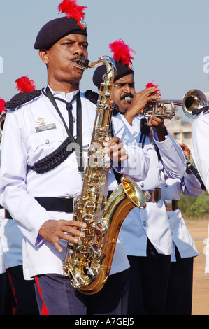 Police Band musician playing saxophone on 26th January Republic day parade, India Stock Photo
