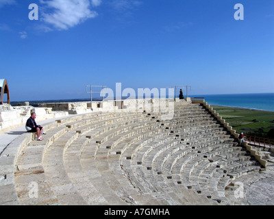 Tourist in Ancient Ampitheatre in Kourion in Cyprus Stock Photo